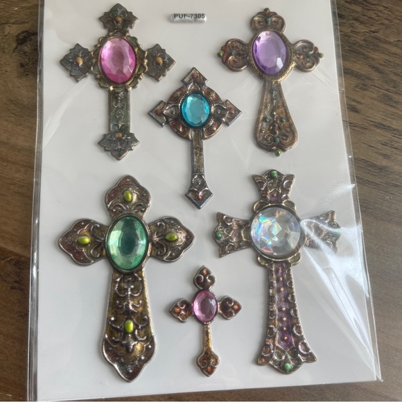Christian Cross Gemstone Craft Stickers 6PC - Picture 3 of 3